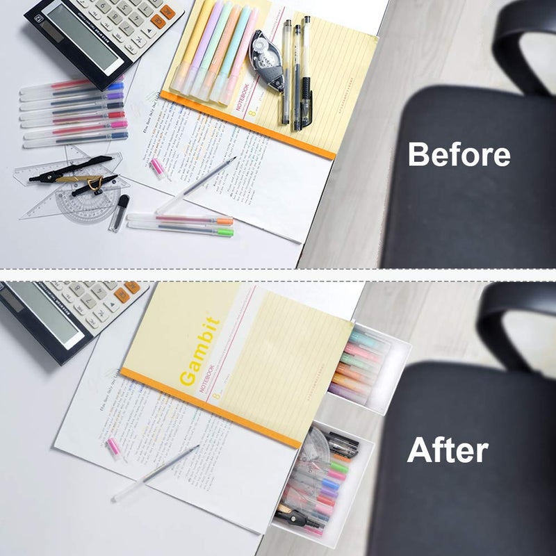 YOOUSOO 2 Pack Under Desk Drawer Organizer  Slide Out Drawer Attachment  Plastic Desk Accessories & Workspace Organizers Hidden Desktop Pen Holder for Desk Self-Adhesive - Image 4